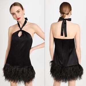 NWT Cinq à Sept Barb Mini Dress, Silk & Ostrich Feather, Black, Sz 0
